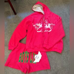 NWT Boys Lie Pucker Up Francis shorts and sweatshirt set, XS, neon pink